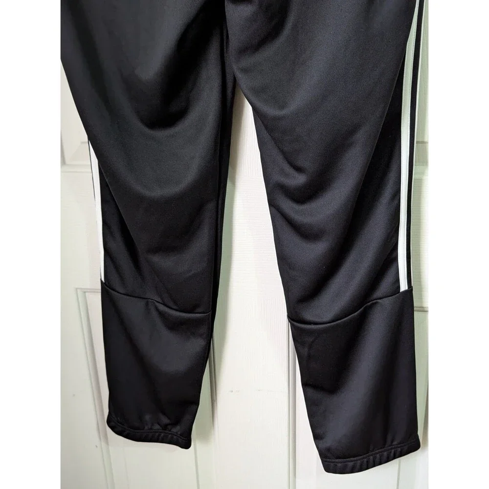 adidas Track Pants Mens XL Black Three Stripe Logo Joggers Drawstring Zip Legs